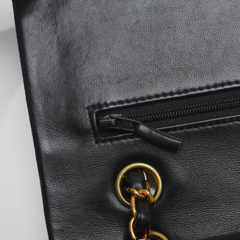 Chanel Classic Double Flap Shoulder Bag Medium Black Lambskin Vintage
