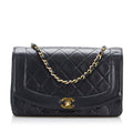 Chanel Diana Bag Classic Single Flap Bag Lambskin Leather Black Vintage Medium