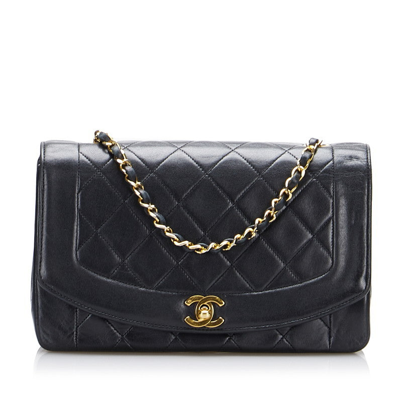 Chanel Diana Bag Classic Single Flap Bag Lambskin Leather Black Vintage Medium