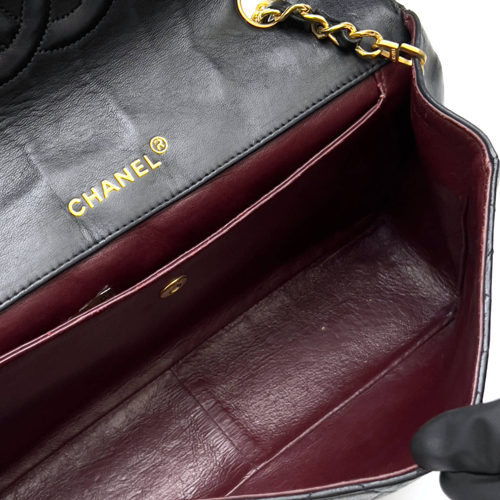 Chanel Shoulder Bag Single Flap Black Lambskin Leather Matrasse Vintage First Series