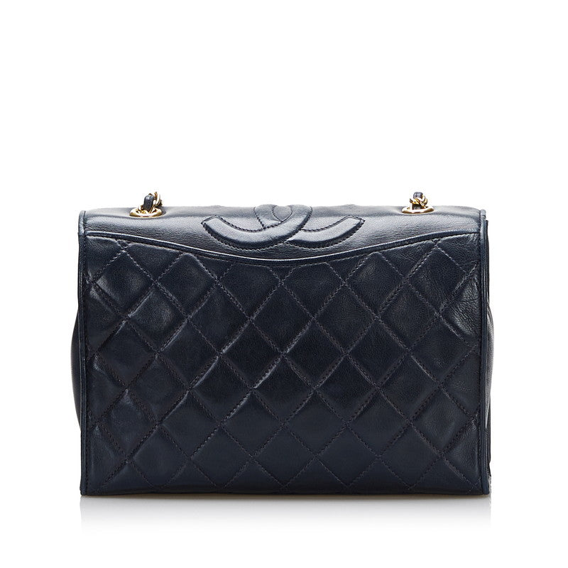 Chanel Shoulder Bag Flap Navy Lambskin Leather Matrasse Vintage