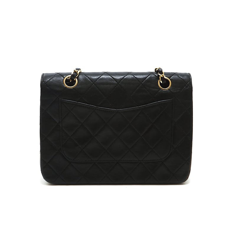Chanel Shoulder Bag Flap Black Lambskin Leather Matrasse Vintage