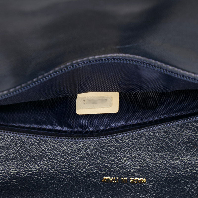 Chanel Shoulder Bag Flap Navy Lambskin Leather Matrasse Vintage