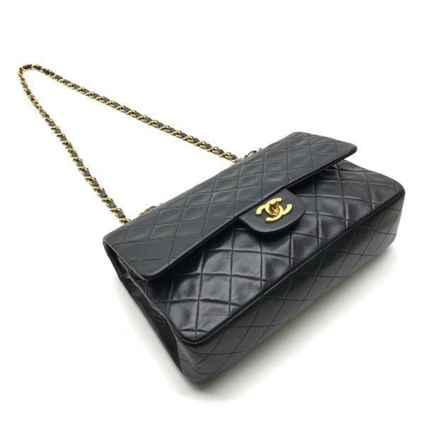 Chanel Classic Double Flap Shoulder Bag Medium Black Lambskin Vintage