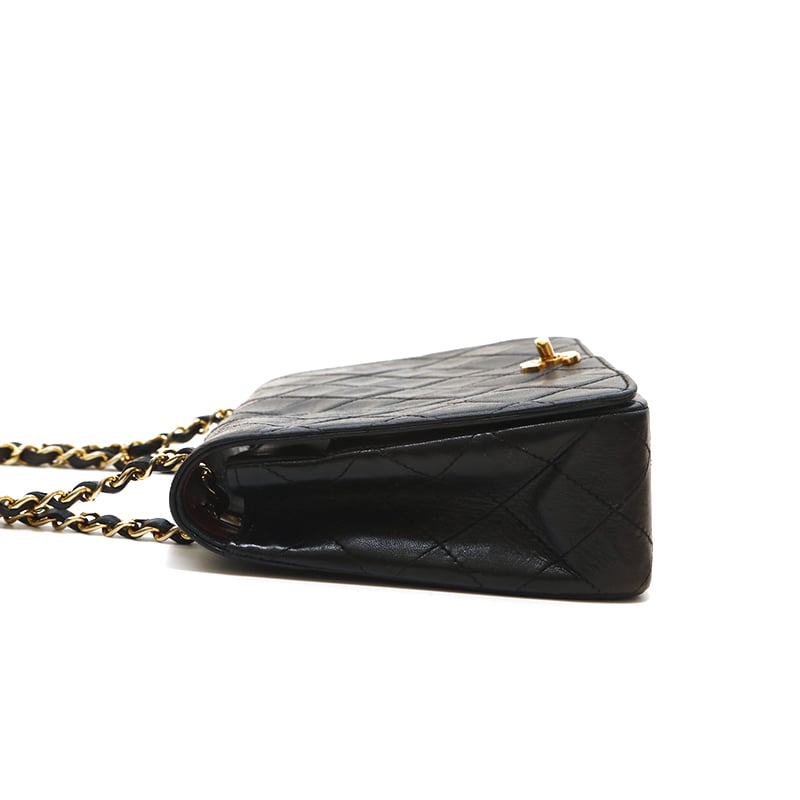 Chanel Shoulder Bag Flap Black Lambskin Leather Matrasse Vintage