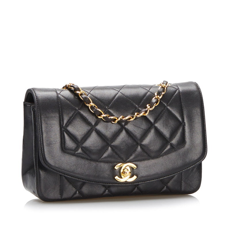 Chanel Diana Bag Small Classic Single Flap Bag Lambskin Leather Black Vintage
