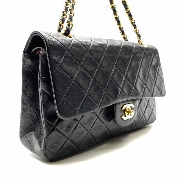 Chanel Classic Double Flap Shoulder Bag Medium Black Lambskin Vintage