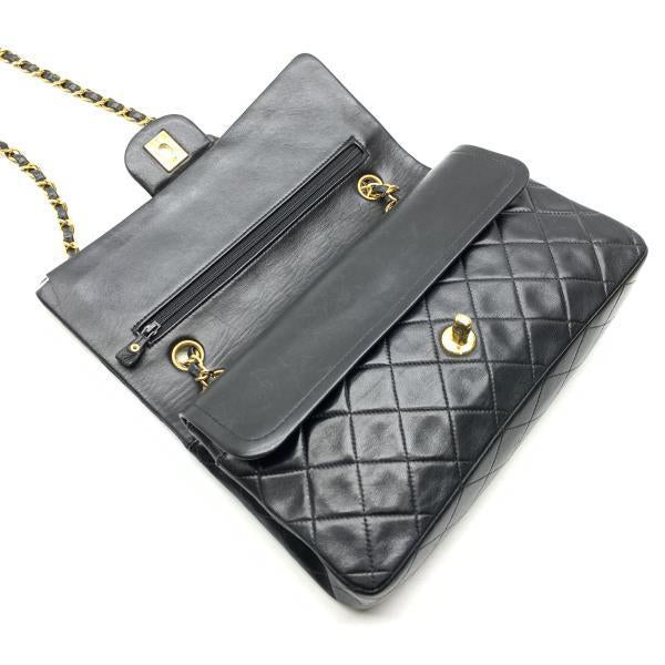Chanel Classic Double Flap Shoulder Bag Medium Black Lambskin Vintage