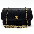 Chanel Shoulder Bag Single Flap Black Lambskin Leather Matrasse Vintage First Series
