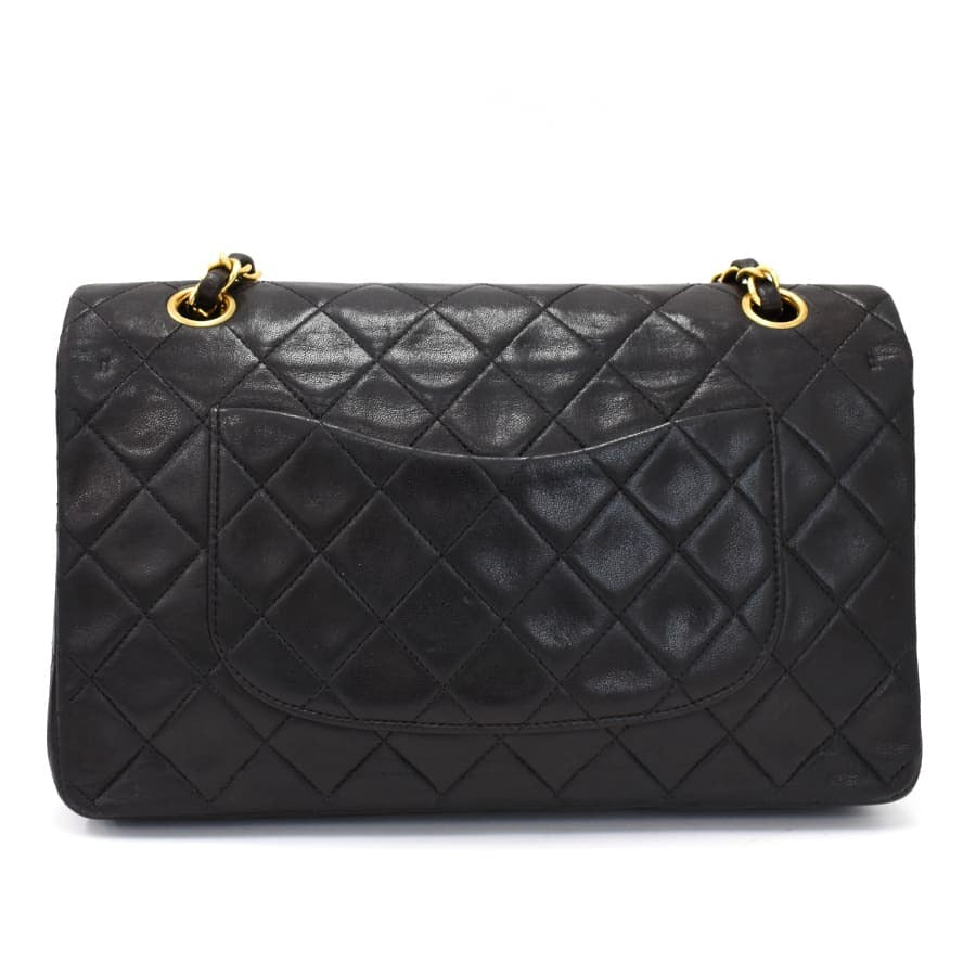 Chanel Classic Double Flap Shoulder Bag Medium Black Lambskin Vintage