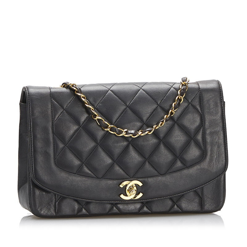 Chanel Diana Bag Classic Single Flap Bag Lambskin Leather Black Vintage Medium