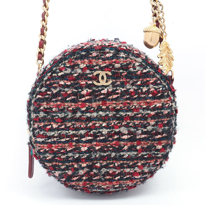 Chanel Round Tweed Shoulder Bag Crossbody Bag Acorn Motif Chain