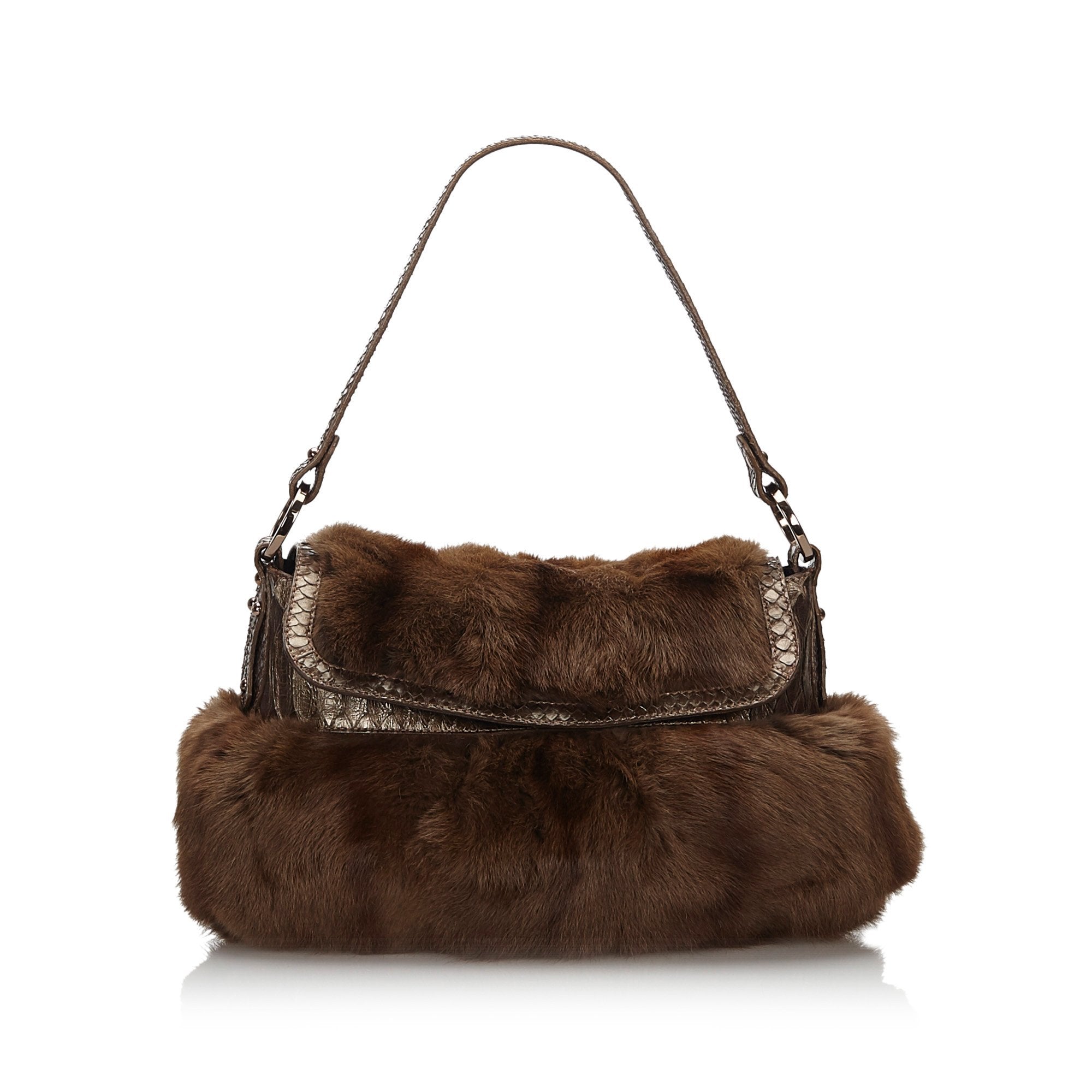Pre-Loved Fendi Brown Dark Fur Natural Material Chef Shoulder Bag Italy
