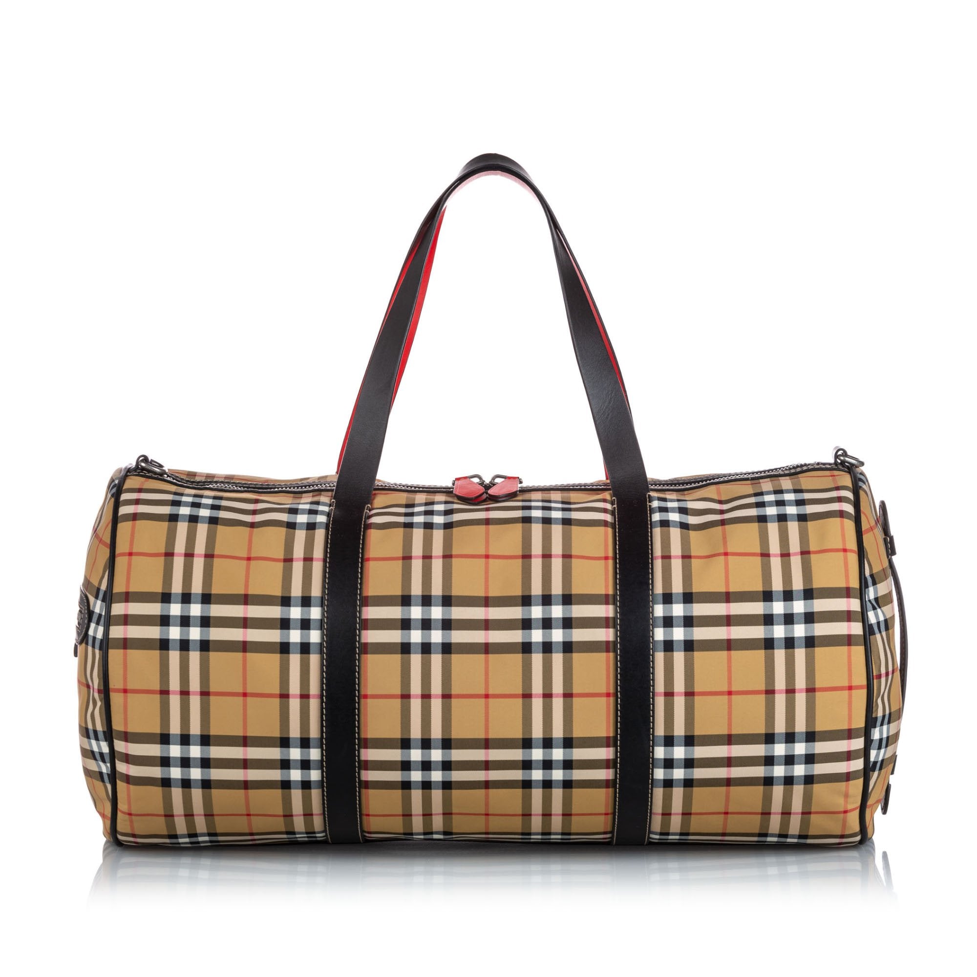 Pre-Loved Burberry Brown Beige Canvas Fabric House Check Barrel Bag Italy