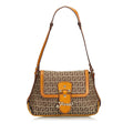 Pre-Loved Fendi Brown Light Jacquard Fabric Zucchino Shoulder Bag ITALY