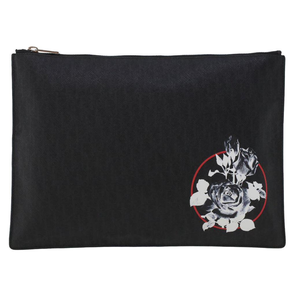CHRISTIAN DIOR Rose Clutch Bag PVC Leather Black Auth ki3038