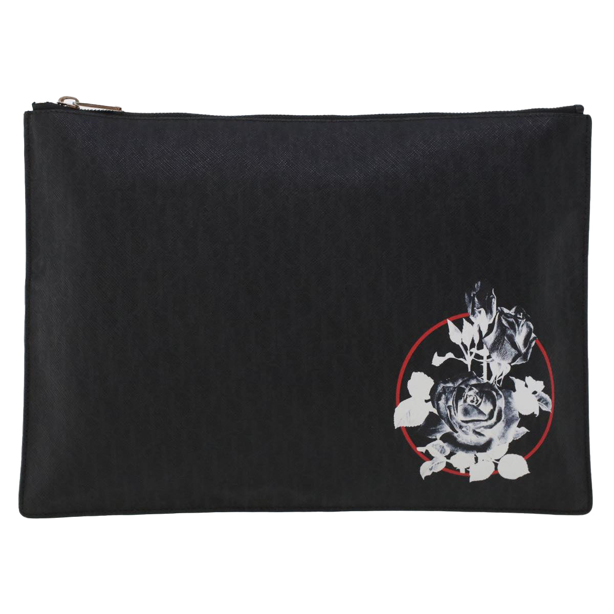 CHRISTIAN DIOR Rose Clutch Bag PVC Leather Black Auth ki3038