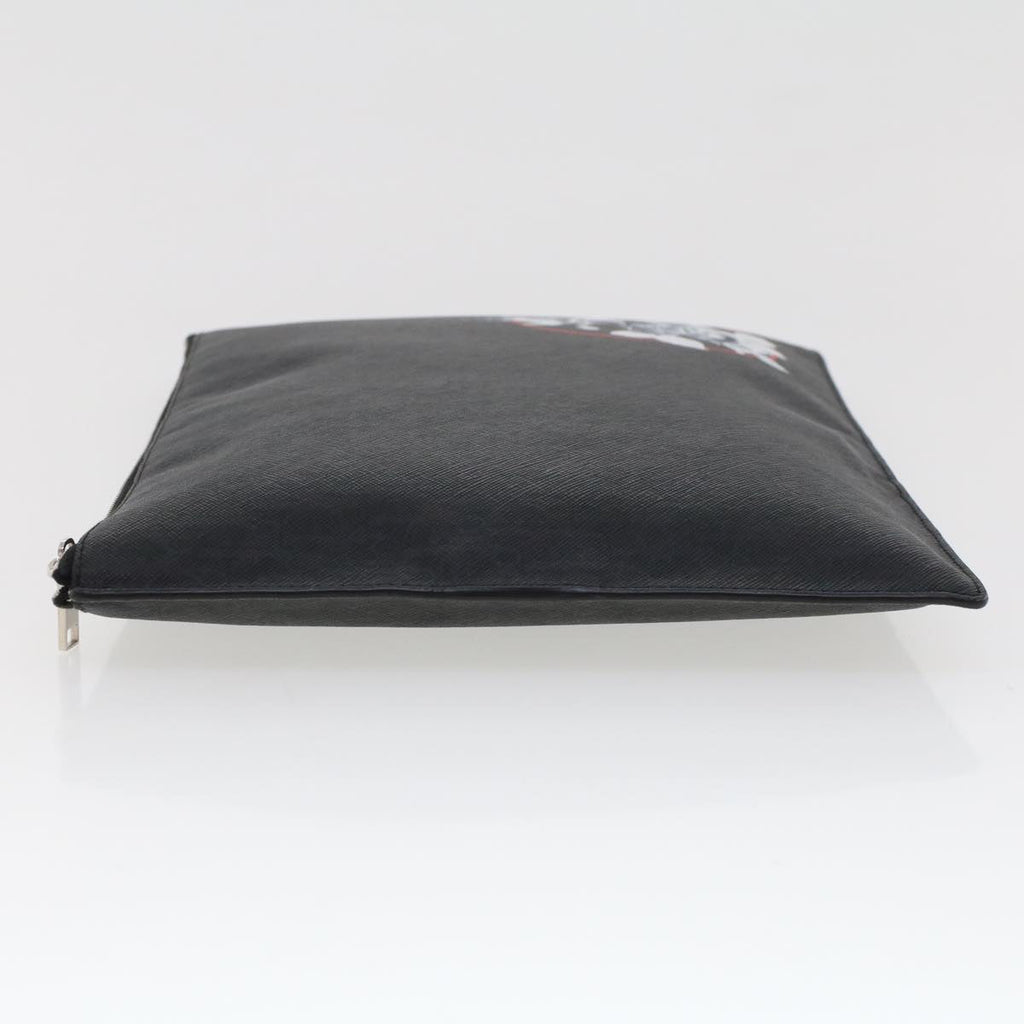CHRISTIAN DIOR Rose Clutch Bag PVC Leather Black Auth ki3038
