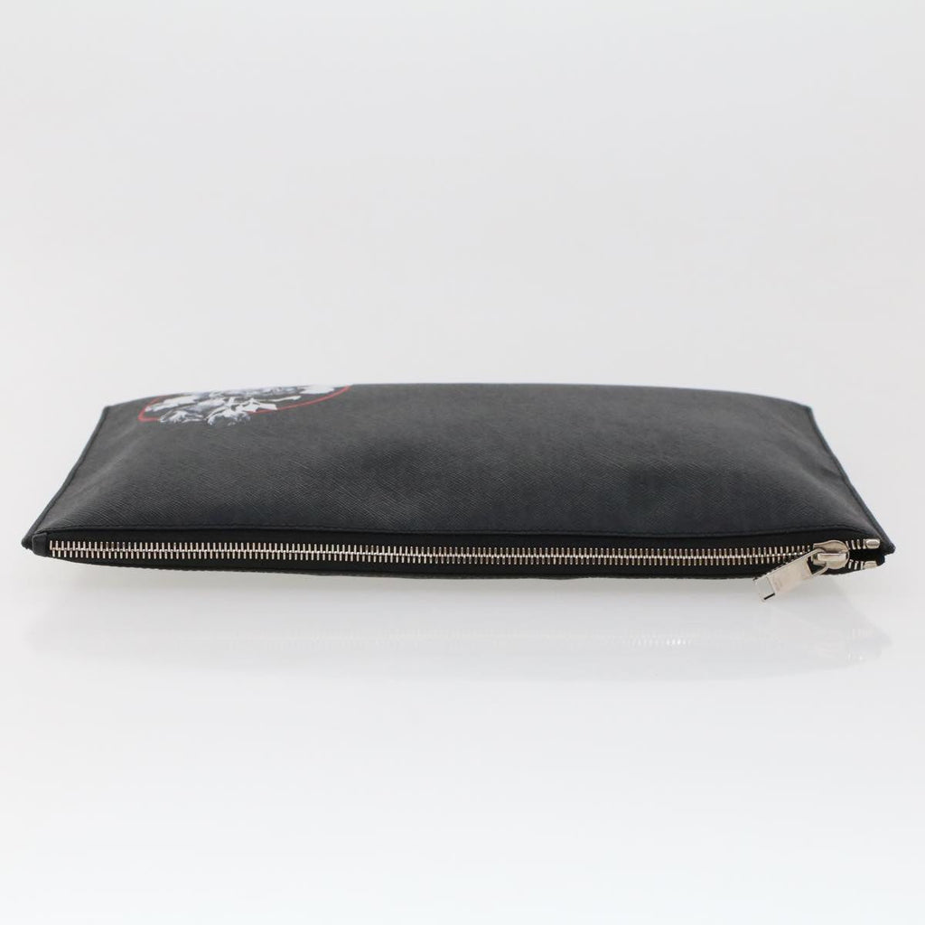 CHRISTIAN DIOR Rose Clutch Bag PVC Leather Black Auth ki3038