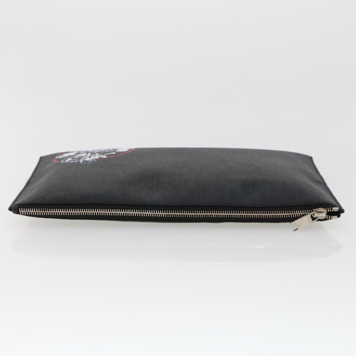 CHRISTIAN DIOR Rose Clutch Bag PVC Leather Black Auth ki3038