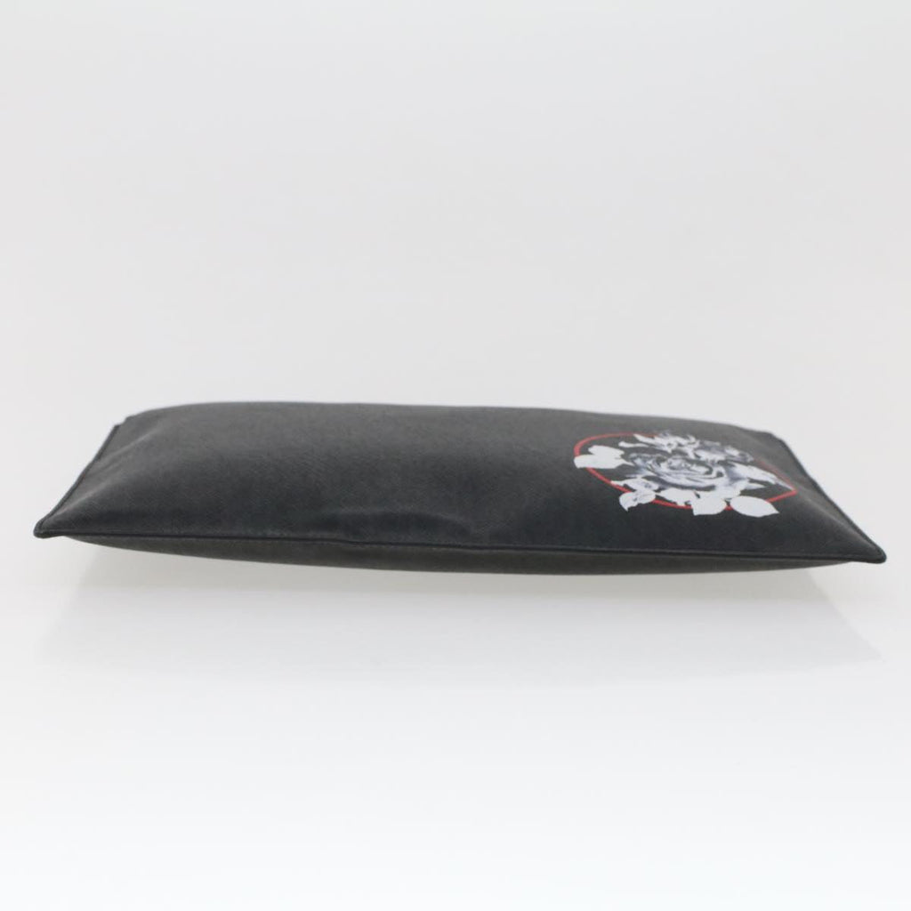 CHRISTIAN DIOR Rose Clutch Bag PVC Leather Black Auth ki3038