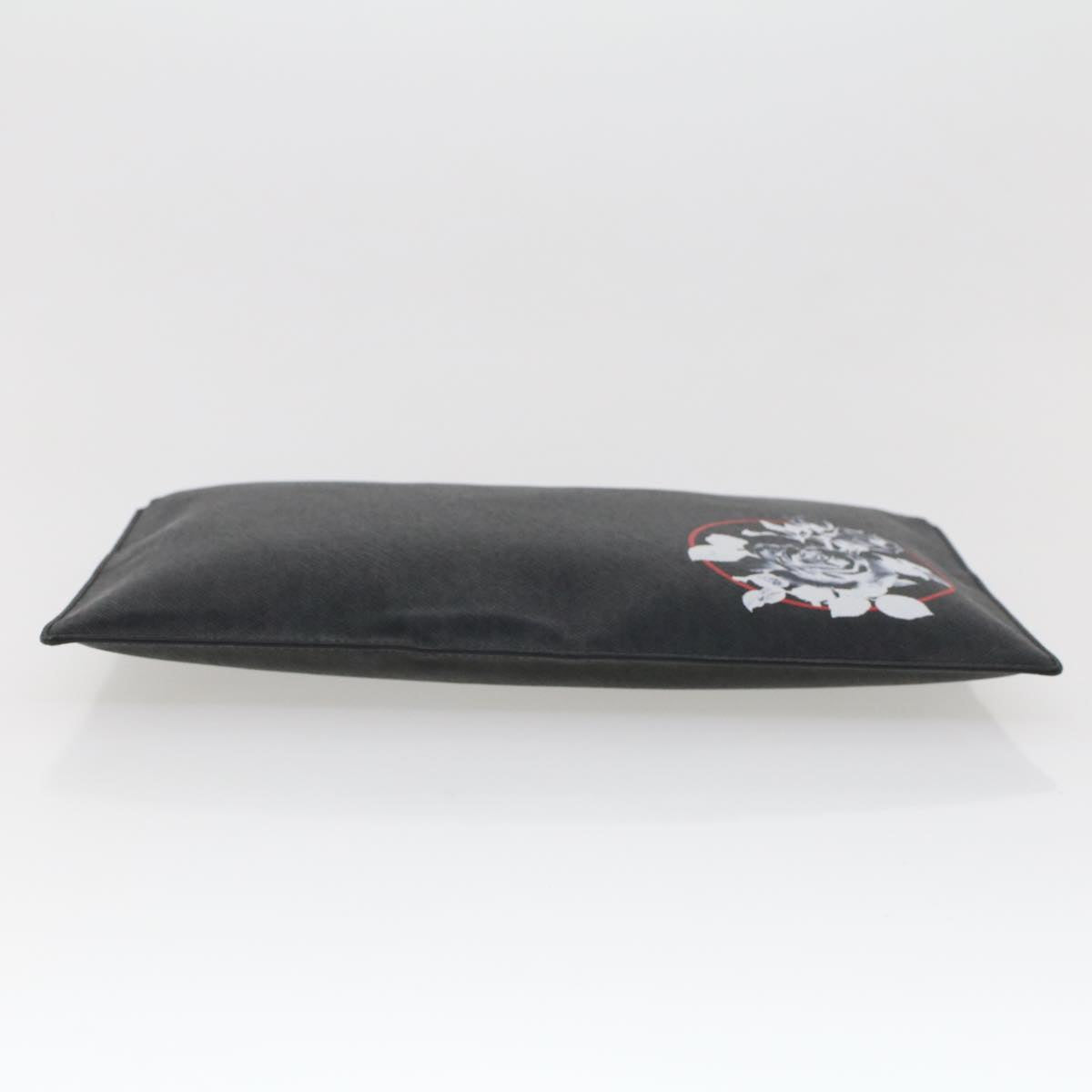 CHRISTIAN DIOR Rose Clutch Bag PVC Leather Black Auth ki3038