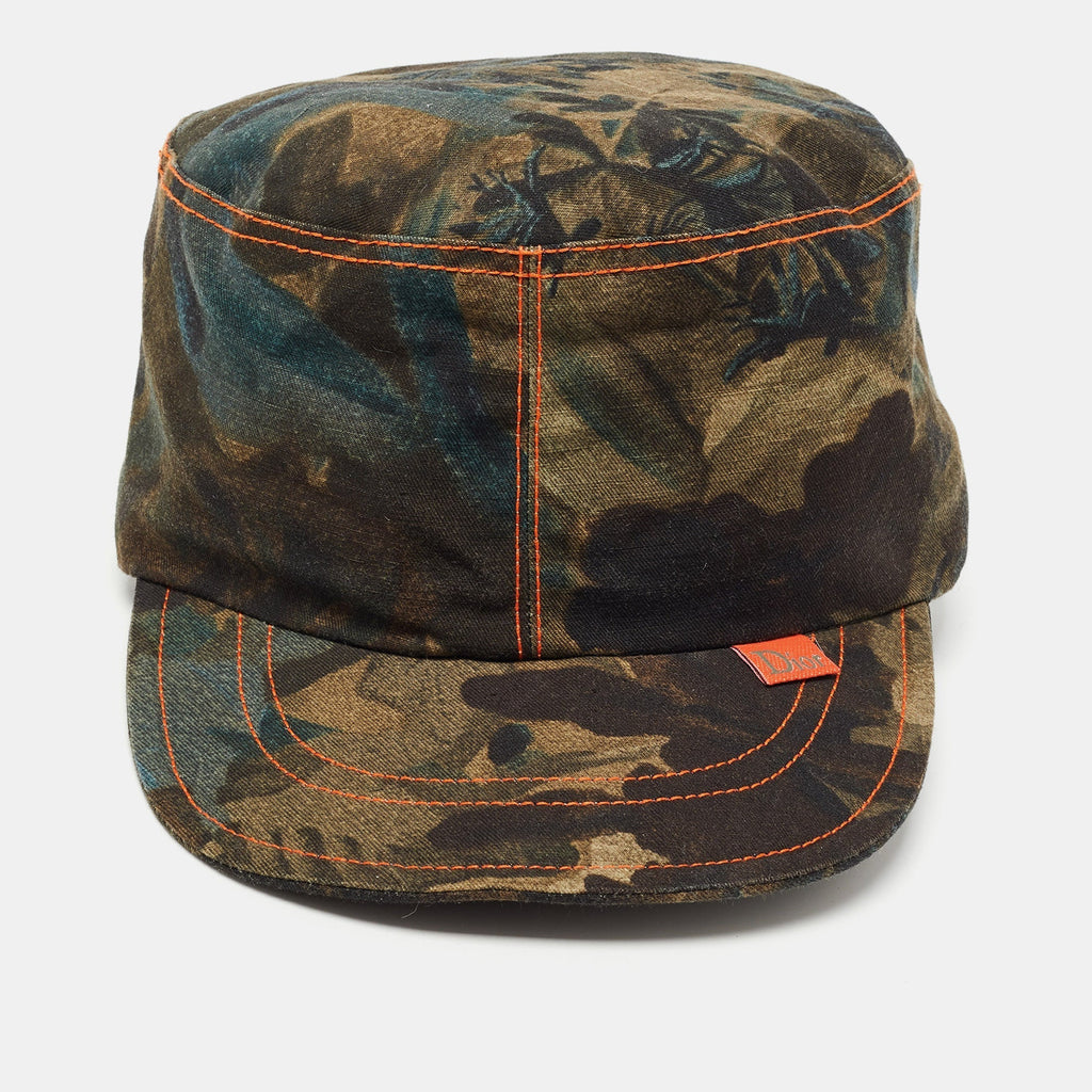 DIOR Vintage Green Printed Cotton & Linen Hat M