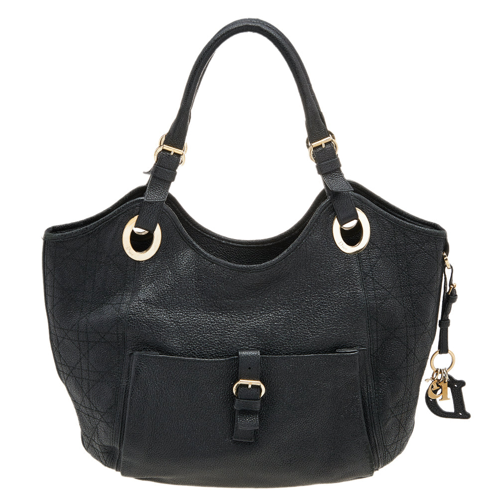 DIOR Black Cannage Leather Bee Hobo