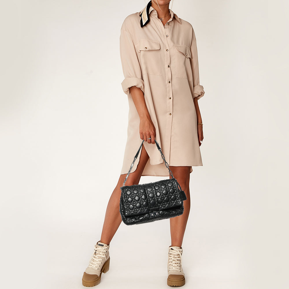 DIOR Black Cannage Leather Large Miss  Flap Bag