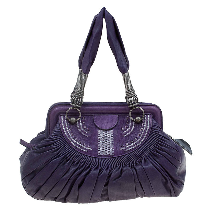 DIOR Purple Pleated Leather Plisse Satchel