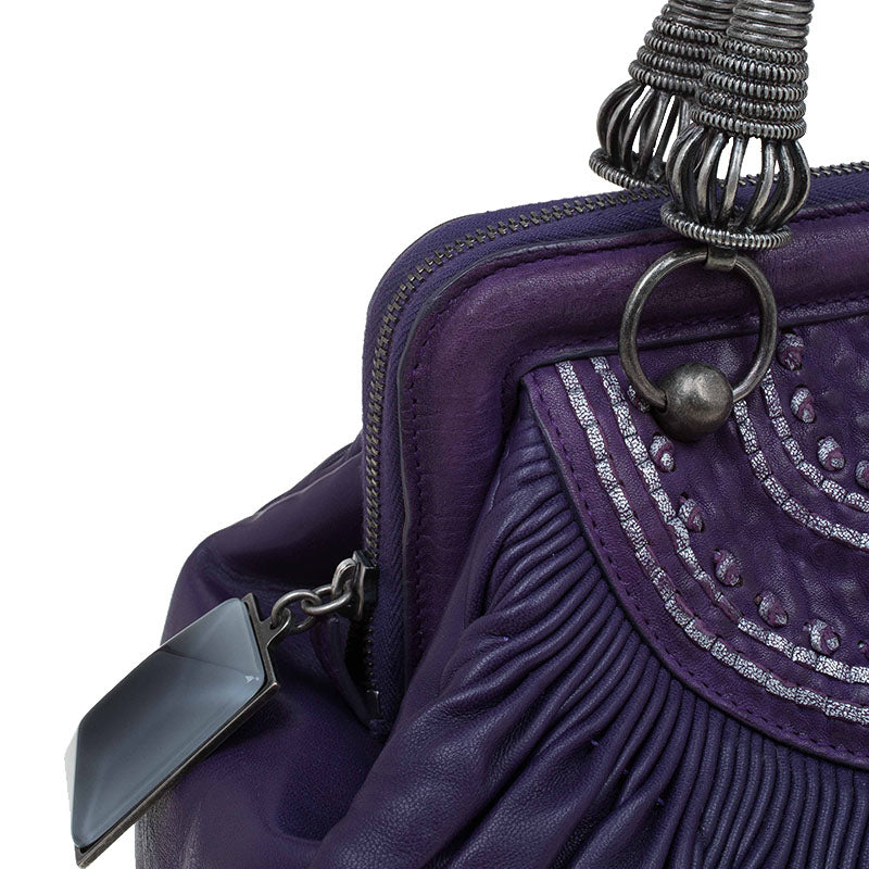 DIOR Purple Pleated Leather Plisse Satchel