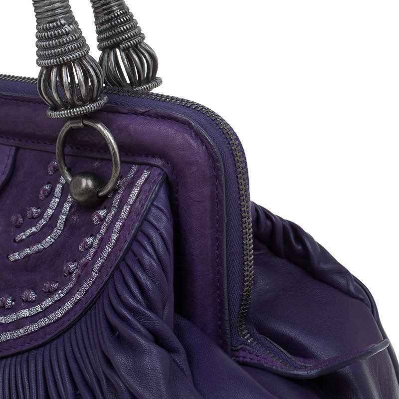 DIOR Purple Pleated Leather Plisse Satchel