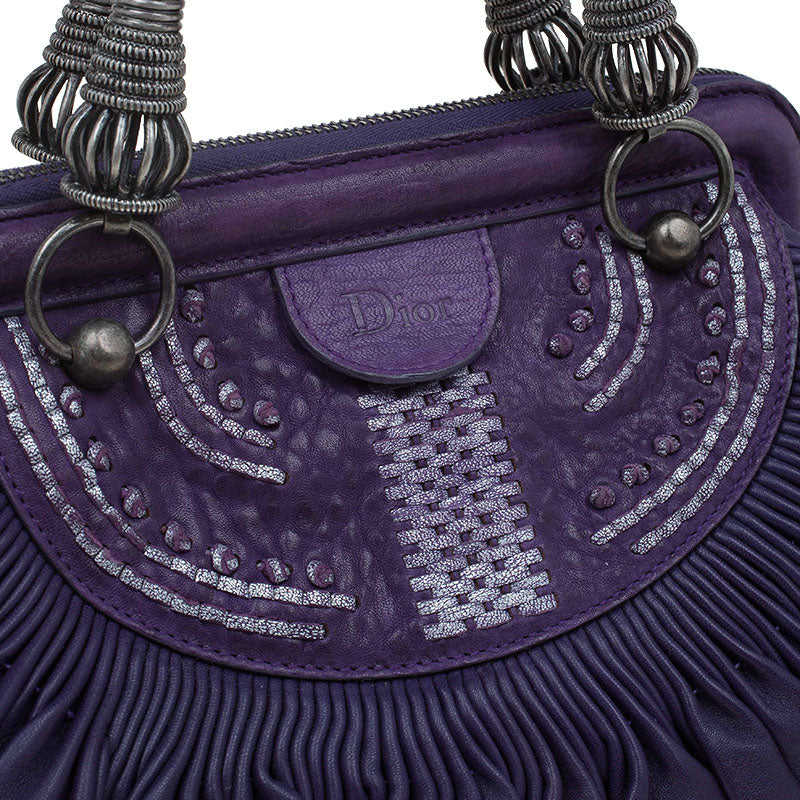 DIOR Purple Pleated Leather Plisse Satchel