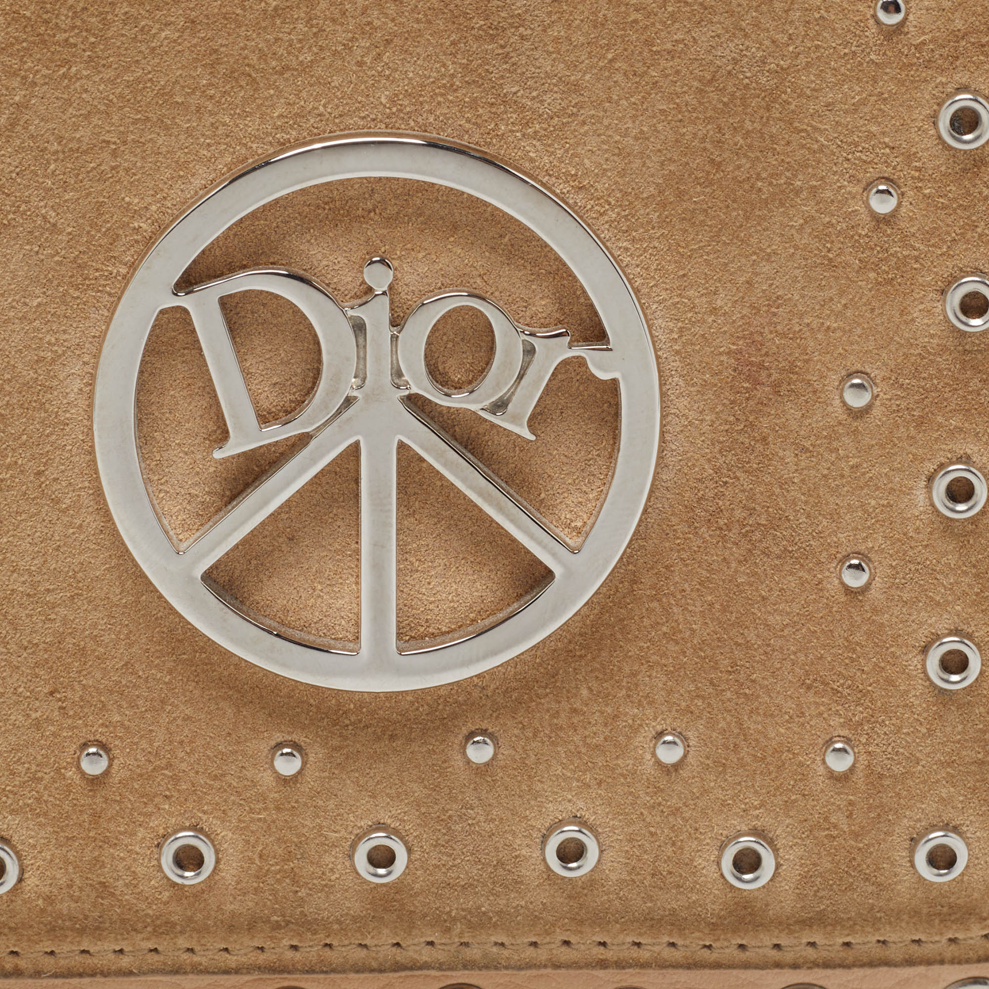 DIOR Beige Leather and Suede Grommet Logo Trifold Wallet