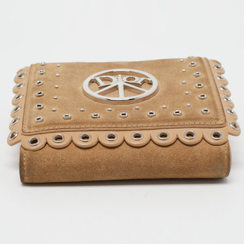 DIOR Beige Leather and Suede Grommet Logo Trifold Wallet