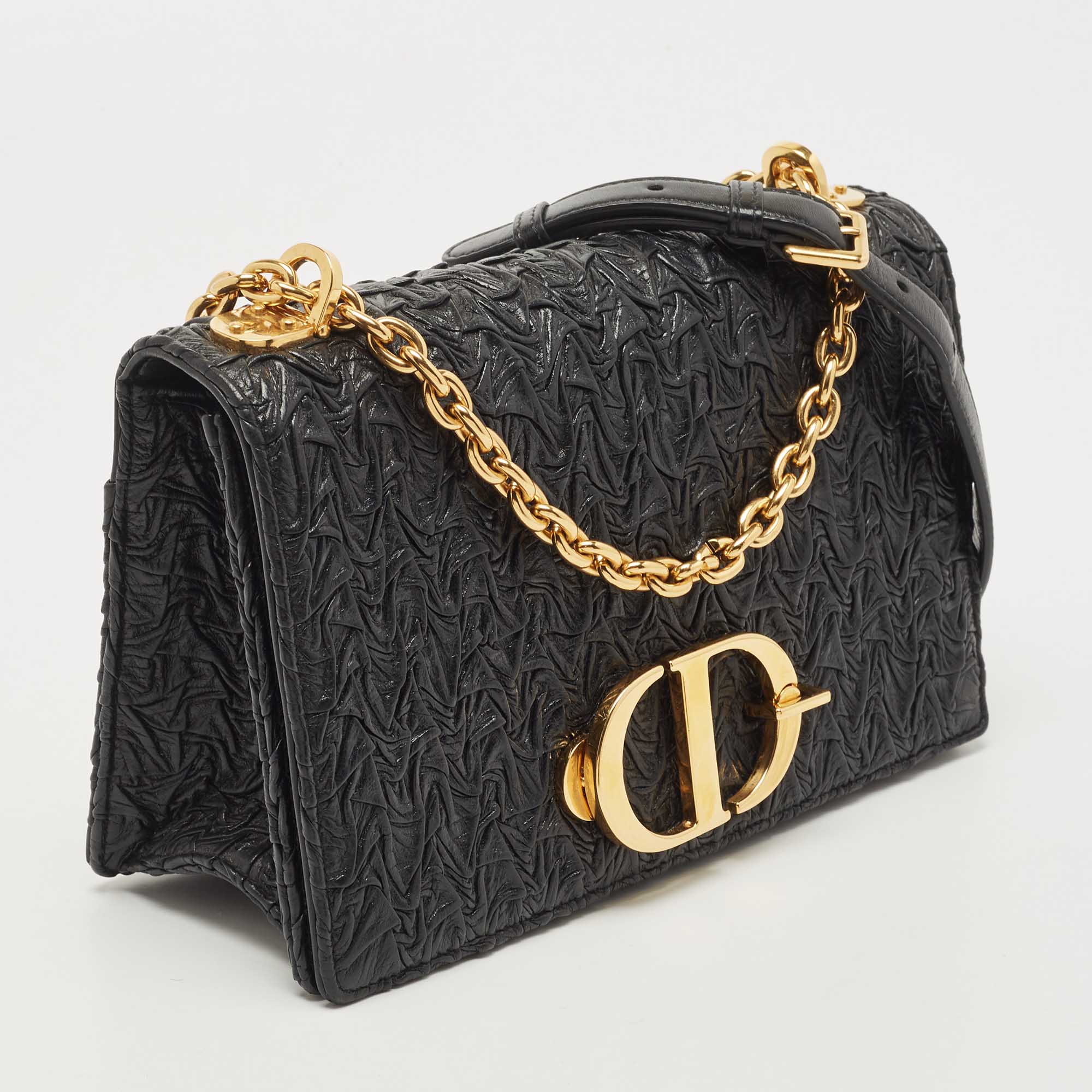 DIOR Black Wavy Effect Leather 30 Montaigne Shoulder Bag
