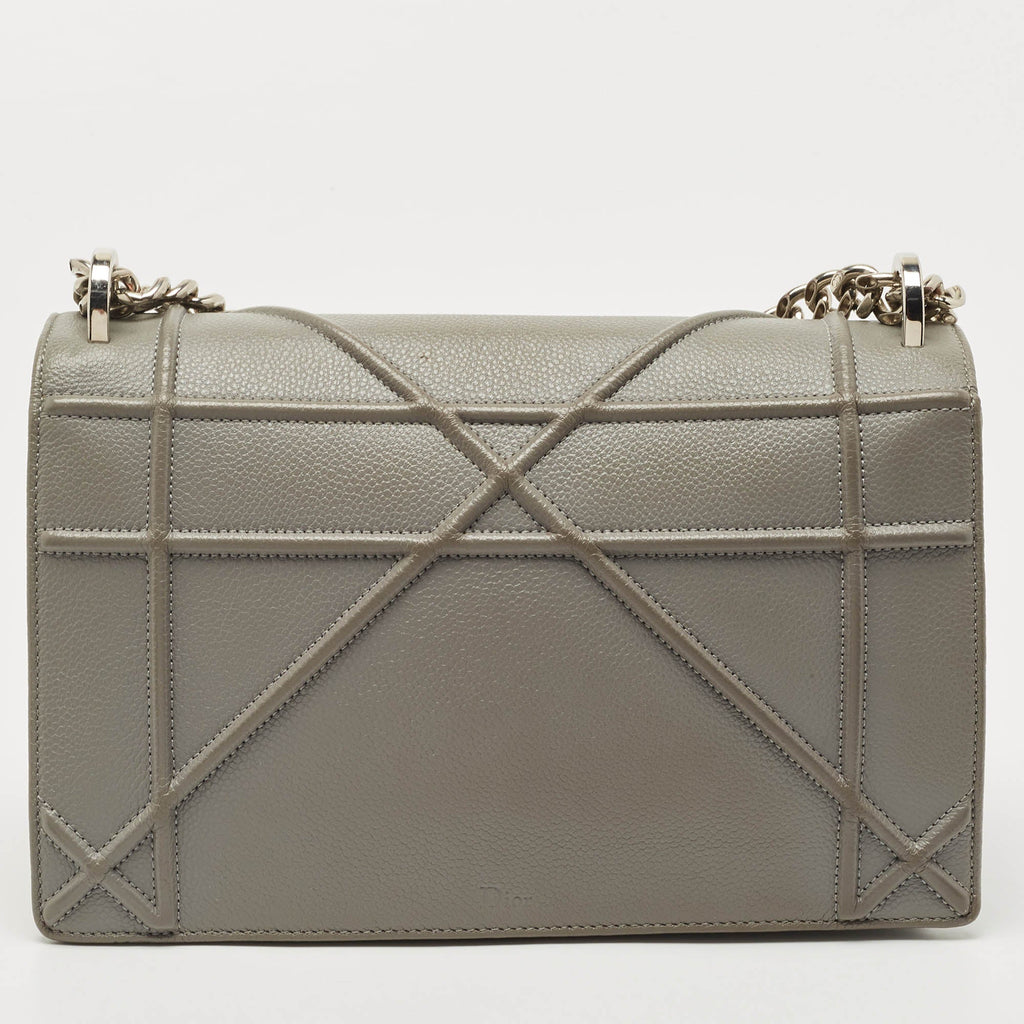 DIOR Grey Leather Medium ama Flap Shoulder Bag