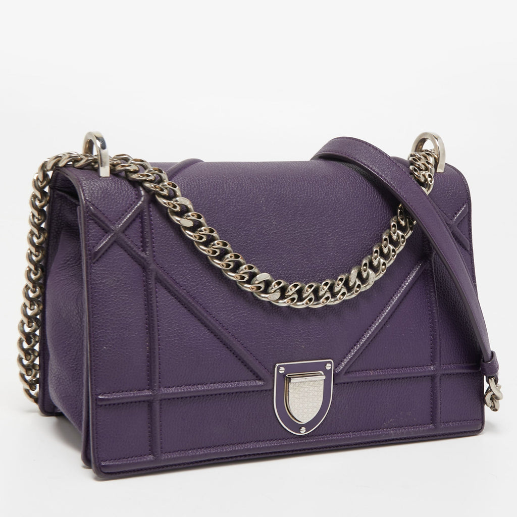 DIOR Purple Leather Medium ama Flap Shoulder Bag