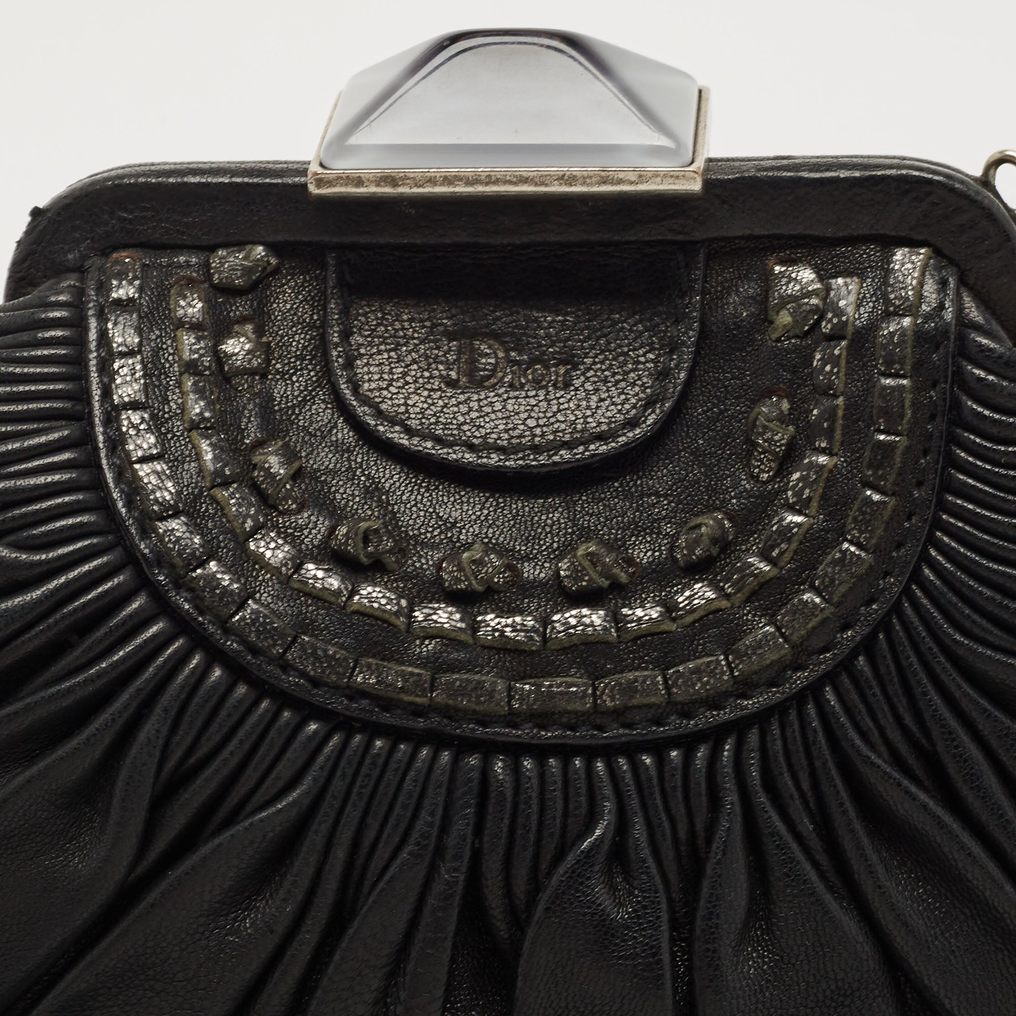 DIOR Black Pleated Leather Frame Clutch