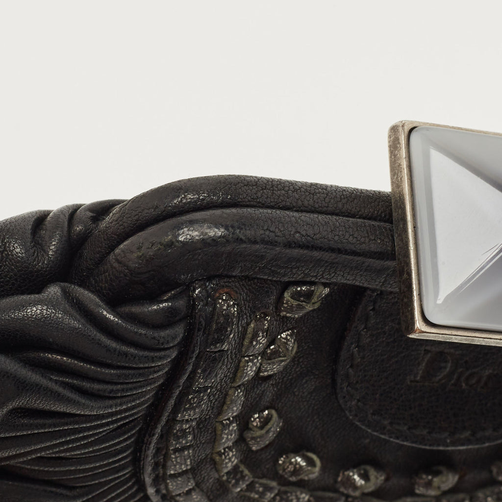 DIOR Black Pleated Leather Frame Clutch