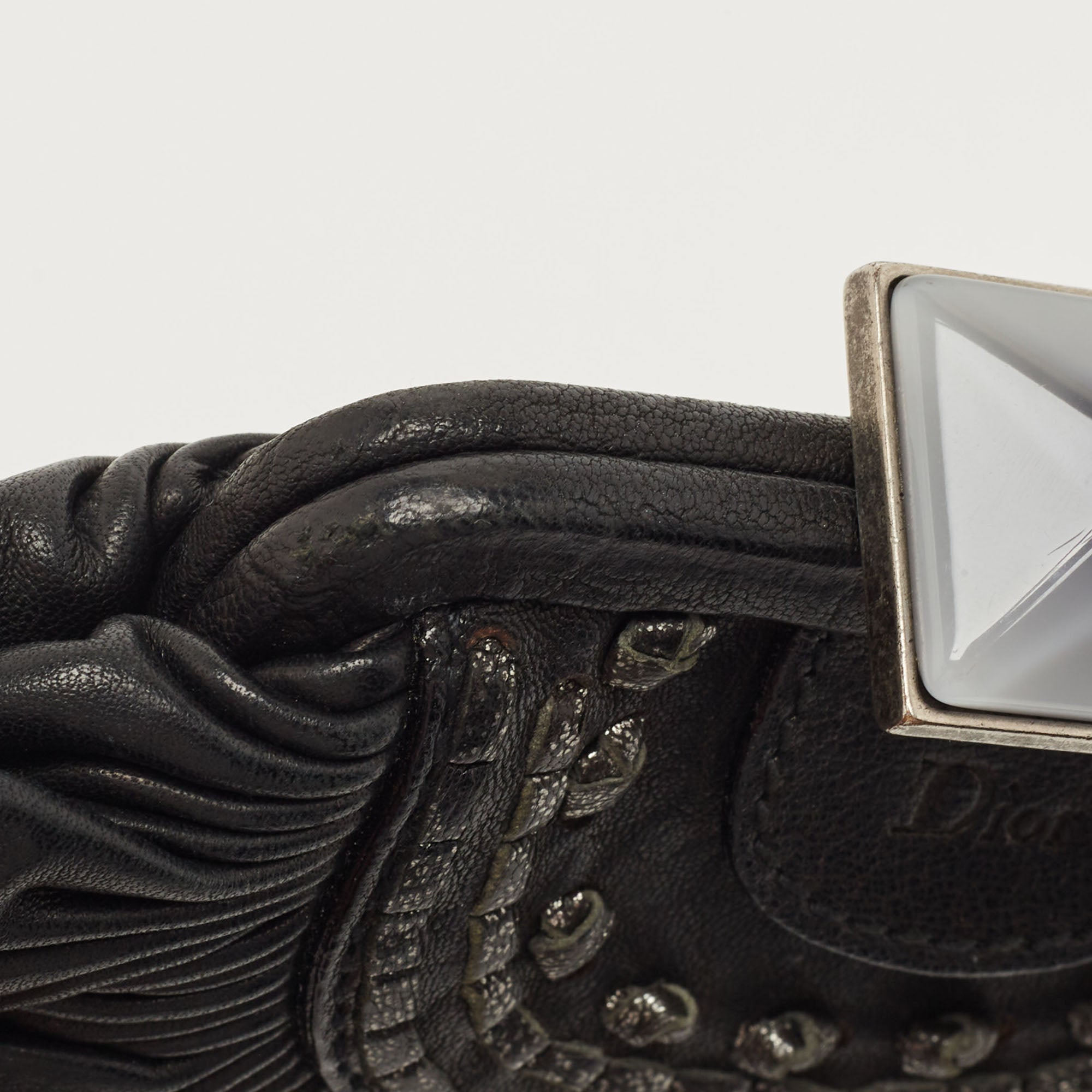 DIOR Black Pleated Leather Frame Clutch