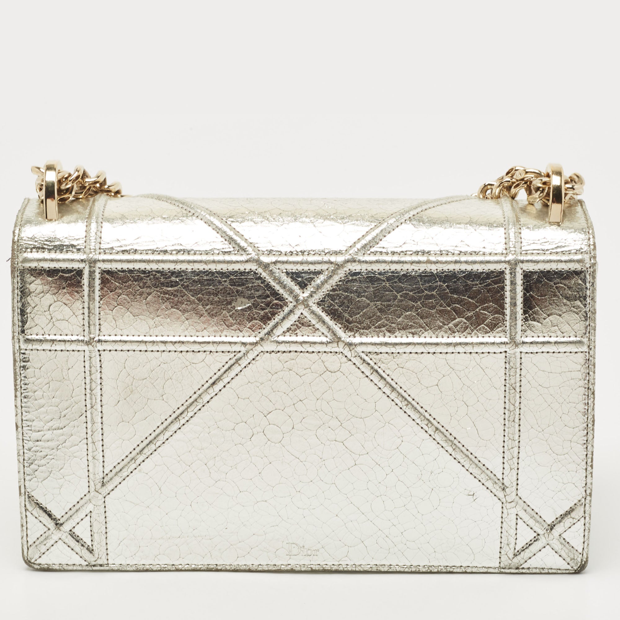 DIOR Silver Leather Medium ama Flap Shoulder Bag