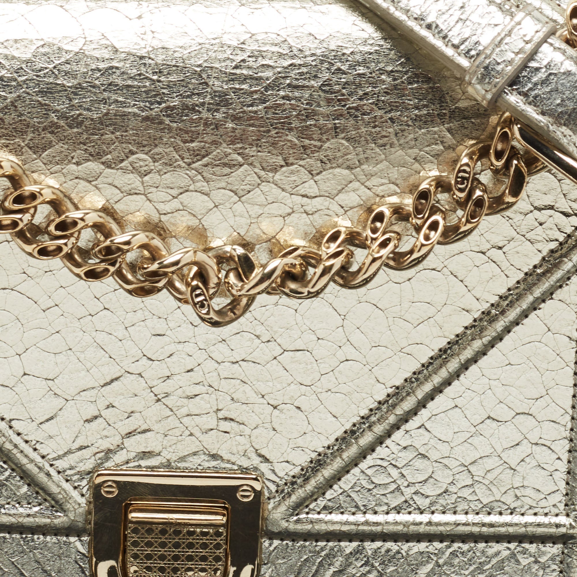 DIOR Silver Leather Medium ama Flap Shoulder Bag