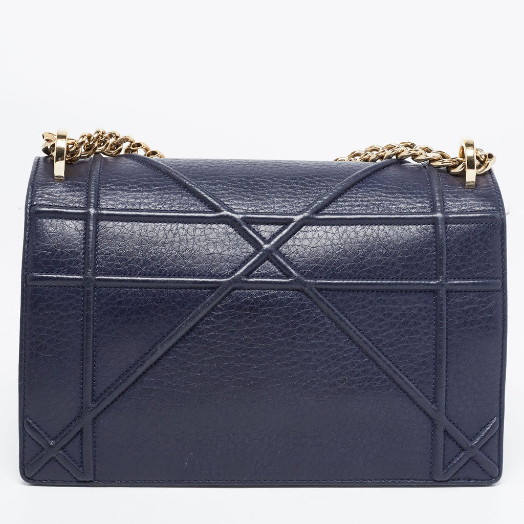 DIOR Navy Blue Leather Medium ama Flap Shoulder Bag