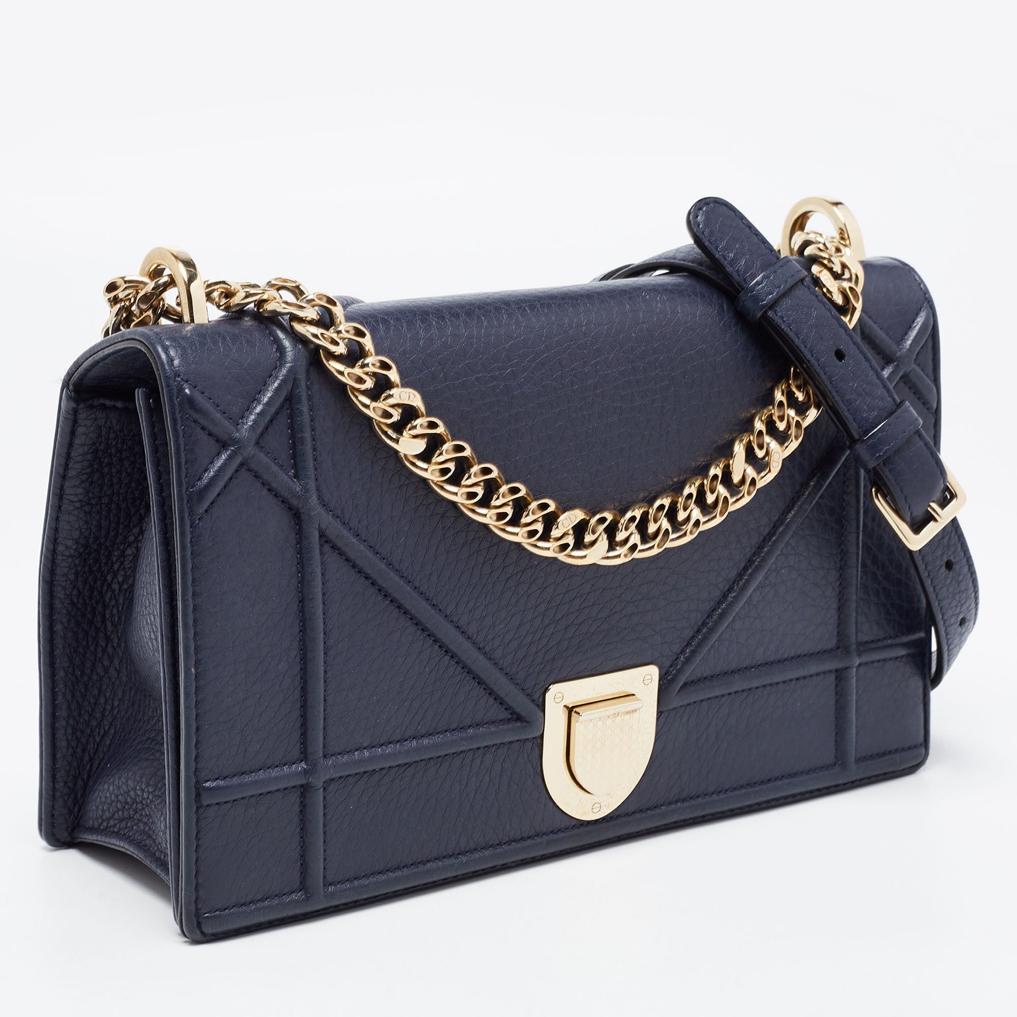 DIOR Navy Blue Leather Medium ama Flap Shoulder Bag