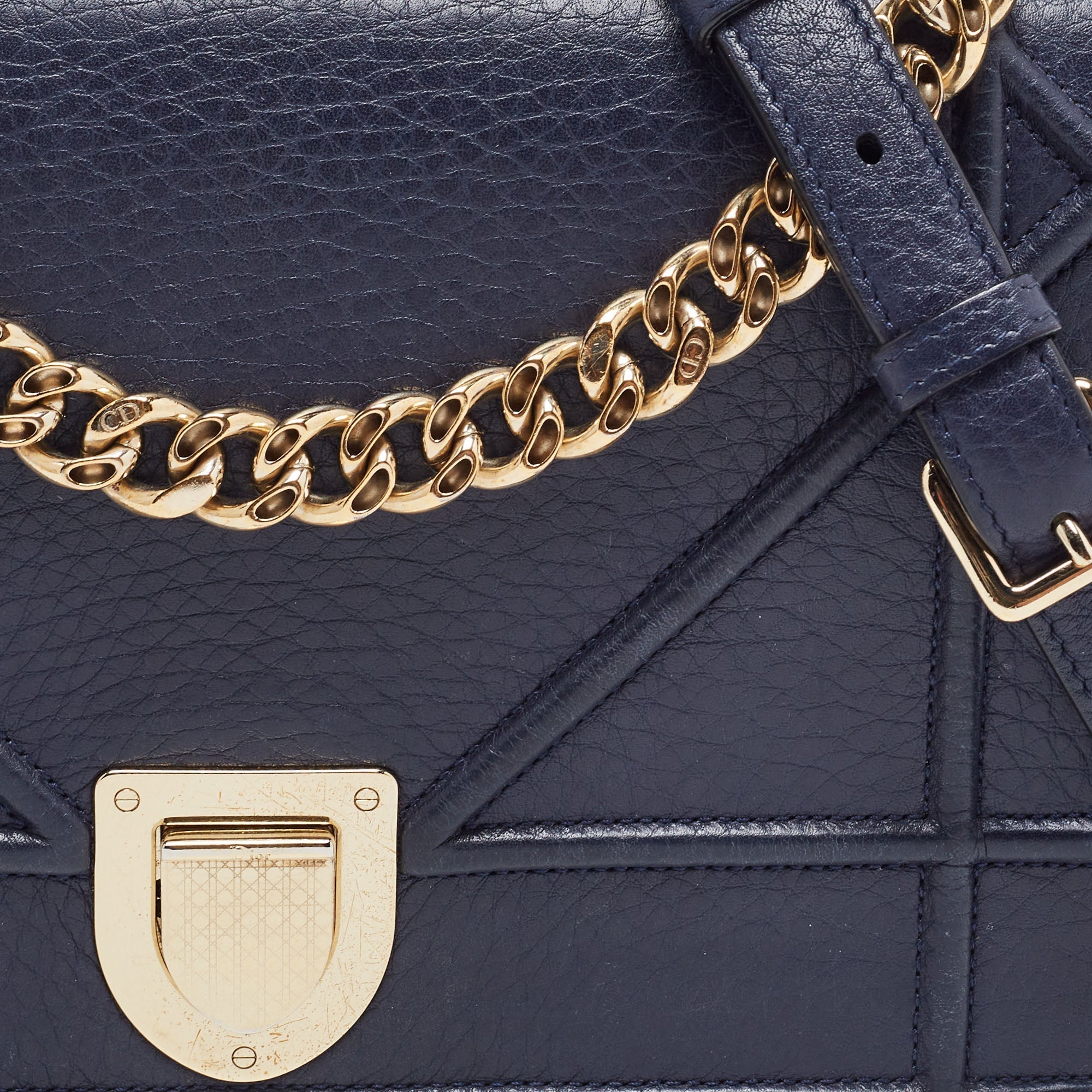 DIOR Navy Blue Leather Medium ama Flap Shoulder Bag