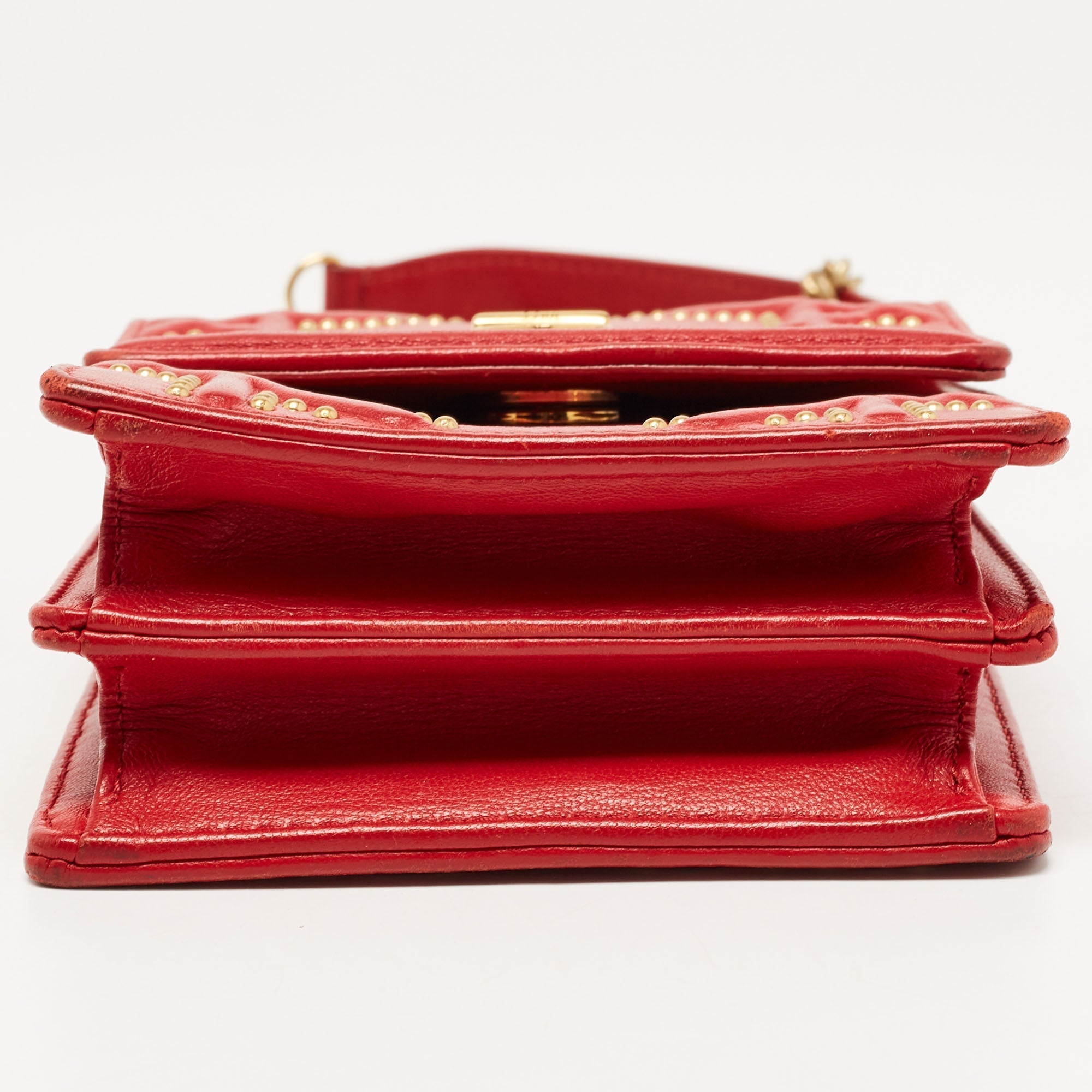 DIOR Red Leather ama Studded Vertical Chain Clutch