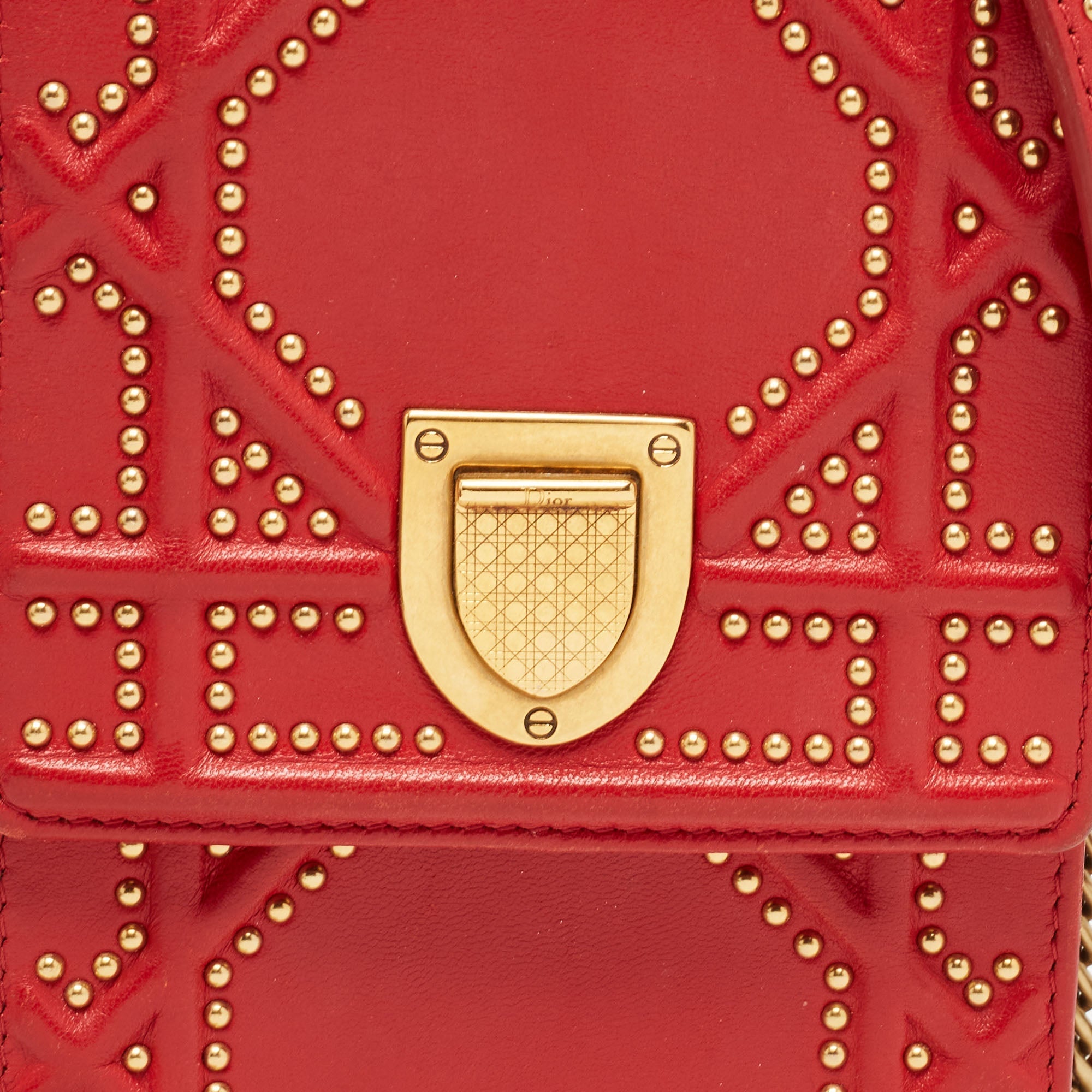 DIOR Red Leather ama Studded Vertical Chain Clutch