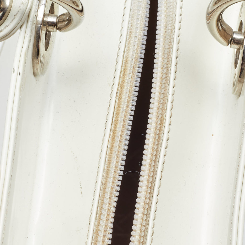 DIOR Off White Patent Leather Medium Vintage Lady  Tote