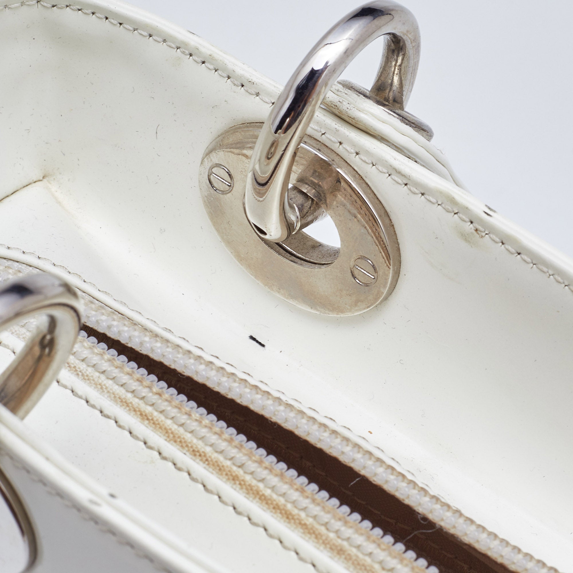 DIOR Off White Patent Leather Medium Vintage Lady  Tote